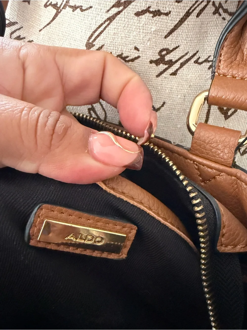 ALDO Black, Cream & Brown Colorblock Structured Satchel